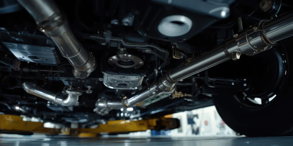 Exhaust clamp installed on a vehicle underbody